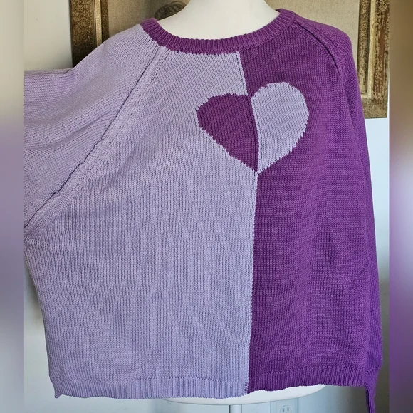 Kate & Mallory Two-Tone Purple Heart Sweater - Picture 4 of 15